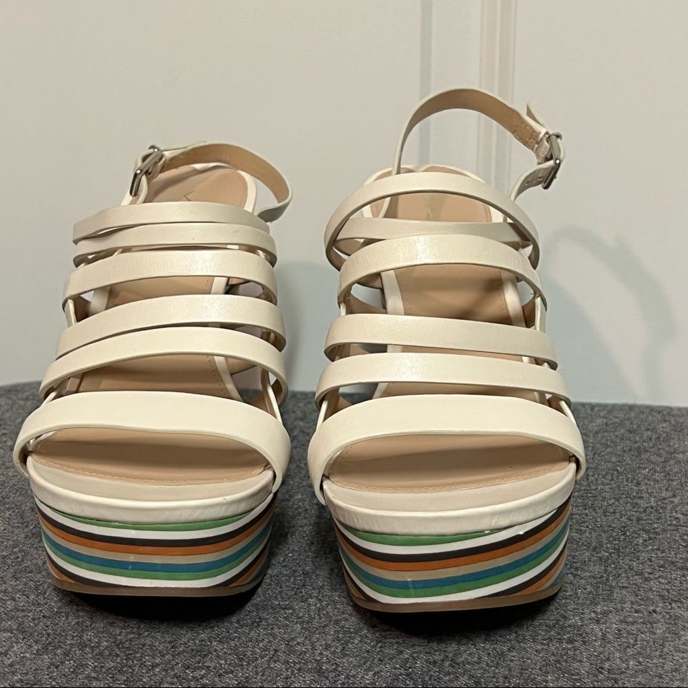 Vintage Via Spiga leather multicolored Stripe  Stacked Platform wedge sandal 9.5 - Picture 3 of 8